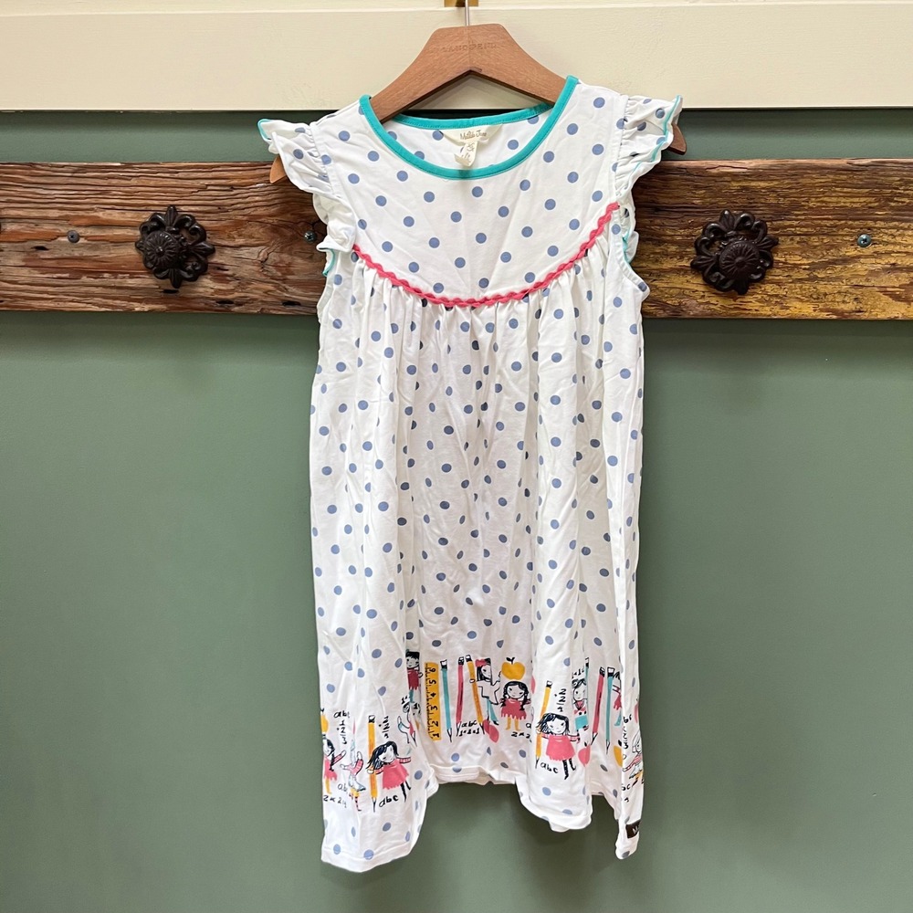 Matilda Jane Girls Size 10 White Polka Dot Back to School Flutter Sleeve Dress